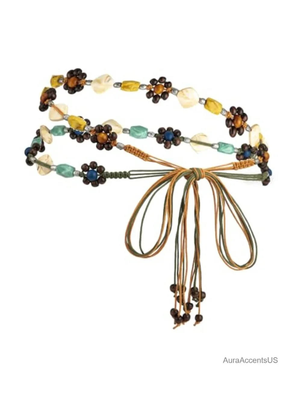 2-Piece Boho Braided Waist Belt Set with Beads & Shell